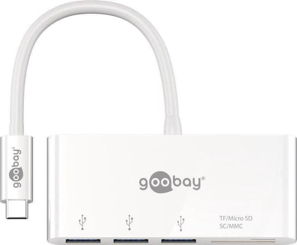 Goobay 3-Port USB-C Hub med kortlæser - Busdrevet - USB3.0 / Hvid - 0,15 meter