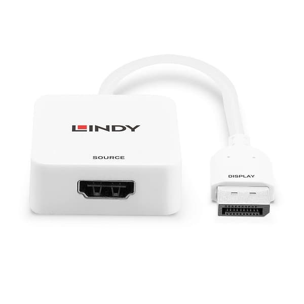 Lindy - Video-/ljudkabel - HDMI, DC-kontakt 3,5 x 1,35 mm (W) till DisplayPort (M) - 9,5 cm - vit