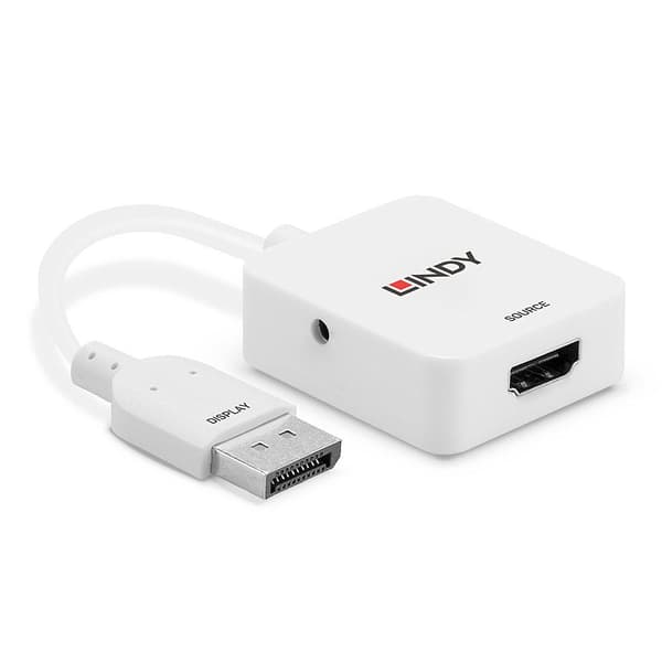 Lindy - Video-/ljudkabel - HDMI, DC-kontakt 3,5 x 1,35 mm (W) till DisplayPort (M) - 9,5 cm - vit