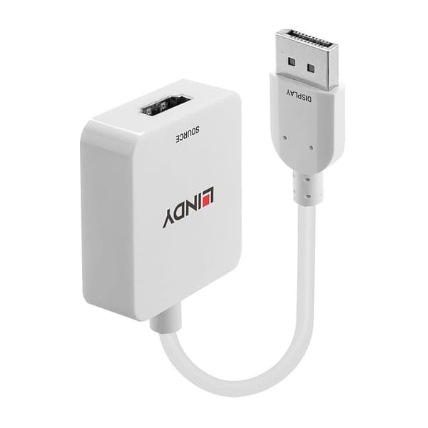Lindy - Video-/lydkabel - HDMI, DC-stik 3,5 x 1,35 mm (W) til DisplayPort (M) - 9,5 cm - hvid