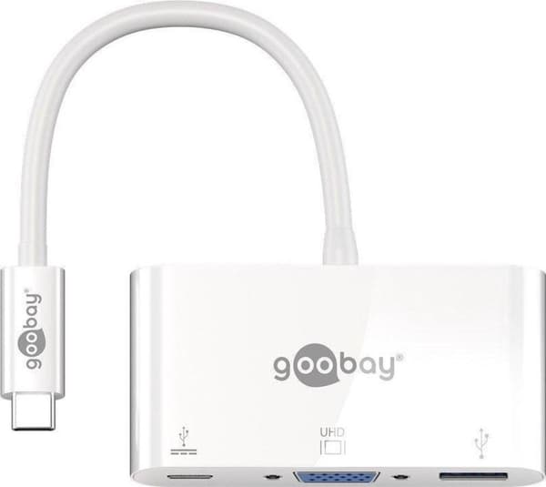 Goobay USB-C til VGA, USB-A og USB-C PD-adapter med DP Alt Mode (1920 x 1200) / Hvid - 0,15 meter