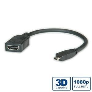 VALUE High Speed - Video/Audio/Netværkskabel - HDMI - HDMI 19-pin (F) - 19-pin micro-HDMI (M) - 15 cm - skærmet - sort (11.99.5584)