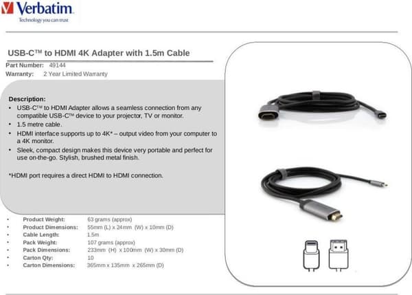 Verbatim USB-C till HDMI 4K ADAPTER - USB