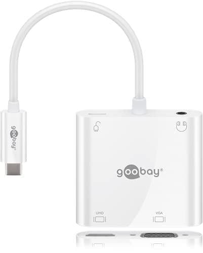 goobay 52418 multiport adapter USB-C til HDMI + VGA + USB-C Strømforsyning 100 W inkl. 3,5 mm lydtilslutning til hovedtelefoner/mikrofoner