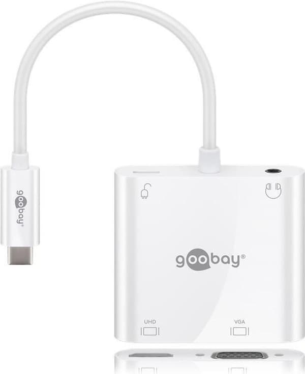 goobay 52418 multiport adapter USB-C til HDMI + VGA + USB-C Strømforsyning 100 W inkl. 3,5 mm lydtilslutning til hovedtelefoner/mikrofoner