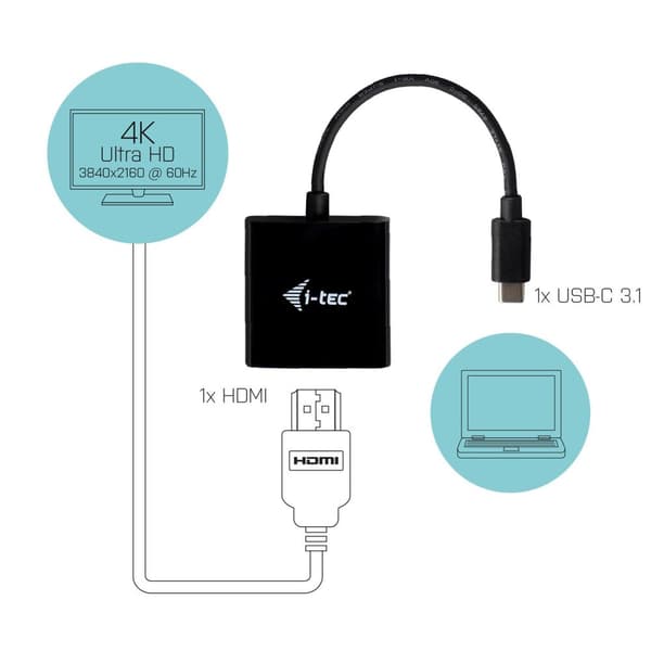 i-tec C31HDMI60HZP videokabeladapter USB-C 3.1 HDMI Sort, Turkis