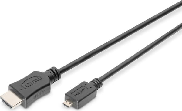 DIGITUS - Nopea HDMI Ethernet-kaapelilla - HDMI-uros-mikro-HDMI-uros - 2 m - kolminkertainen eristys - musta - tukee 4K 30 Hz (4096 x 2160)