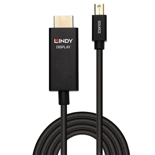Lindy - Videokaapeli - DisplayPort / HDMI - Mini DisplayPort (M) - HDMI (M) - 2,0 m - suojattu - musta - pyöreä, 4K-tuki, aktiivinen siru (40922)