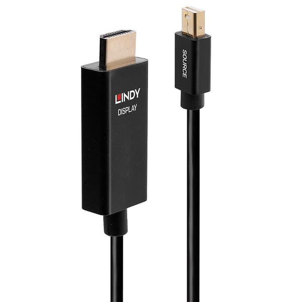 Lindy - Videokaapeli - DisplayPort / HDMI - Mini DisplayPort (M) - HDMI (M) - 2,0 m - suojattu - musta - pyöreä, 4K-tuki, aktiivinen siru (40922)