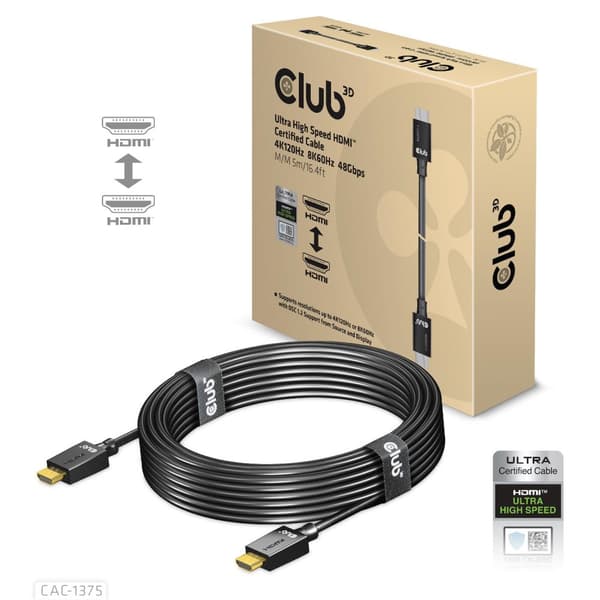 Club3D Ultra High Speed HDMI™ 4K120Hz, 8K60Hz certificeret kabel 48Gbps M/M 5m