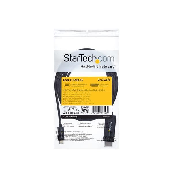 StarTech.com 2m USB C til HDMI-kabel - Sort - 4K @ 60Hz skærmkabel - USB C-videokabel - Ekstern videoadapter - VL100 - USB-C - HDMI - Sort