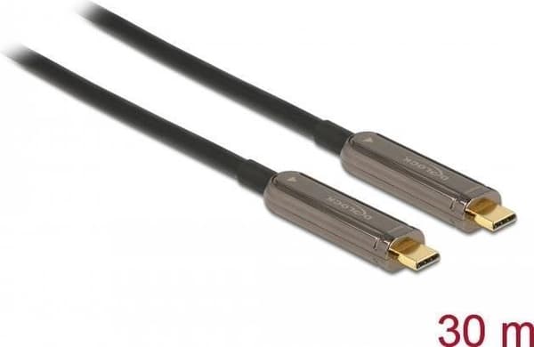Delock - Video-/lydkabel - USB-C han til USB-C han - 30.0m - fiberoptisk - sort - Aktivt optisk kabel (AOC), understøtter 4K 60 Hz (3840 x 2160) (8413