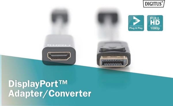 Digitus AK-340400-001-S DisplayPort / HDMI-adapter [1x DisplayPort-stik - 1x HDMI-stik] Sort 15,00 cm