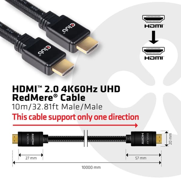 club3D HDMI-liitäntäkaapeli 10,00 m CAC-2313 liekinkestävä, nopea HDMI-musta [1x HDMI-pistoke - 1x HDMI-pistoke]