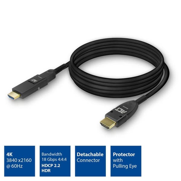 ACT HDMI fiberoptisk kabel med aftageligt stik – 4K@60Hz – Aktivt optisk kabel (AOC) – HDMI-kabel 20 meter – AK4102