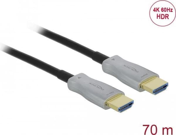 Delock - Highspeed HDMI-kabel - HDMI han til HDMI han - 70 m - fiberoptisk - sort - Aktivt optisk kabel (AOC), understøtter 4K 60 Hz (3840 x 2160)