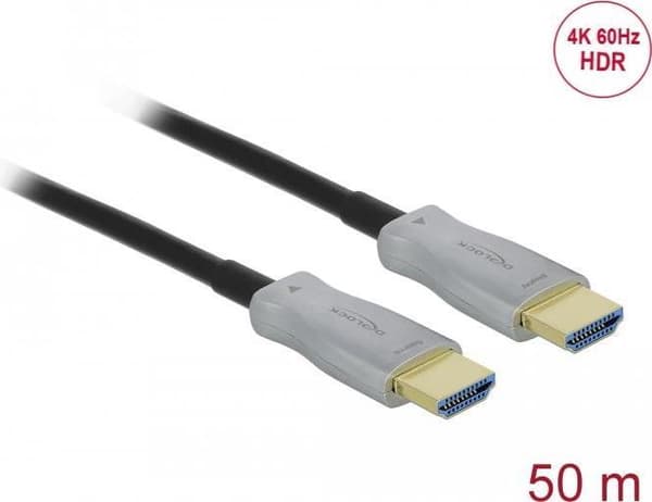 Delock - Highspeed HDMI-kabel - HDMI han til HDMI han - 50.0m - fiberoptisk - sort - 4K-understøttelse, Active Optical Cable (AOC) (84133)