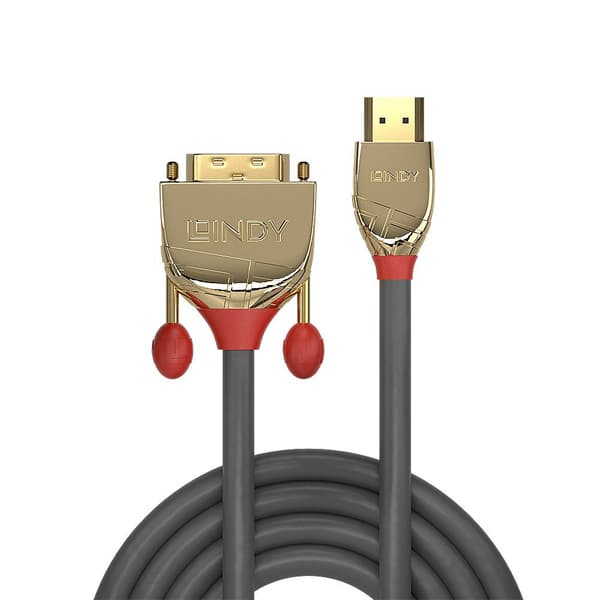 Lindy Gold - Videokabel - enkelt link - HDMI / DVI - DVI-D (M) til HDMI (M) - 15 m - tredobbelt isolering - grå - rund