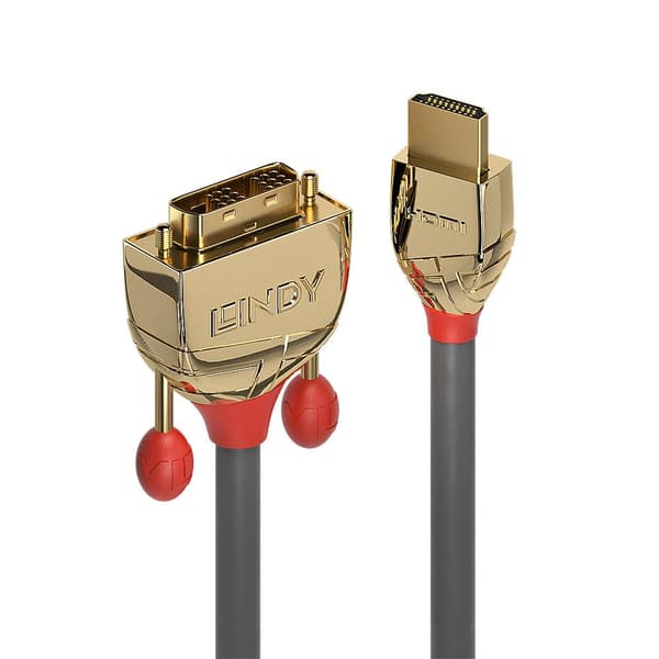 Lindy Gold - Videokabel - enkelt link - HDMI / DVI - DVI-D (M) til HDMI (M) - 15 m - tredobbelt isolering - grå - rund