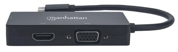Manhattan 152983 USB-C 3-in-1 Moniporttinen A/V-muunnin USB Type-C Uros DVI, HDMI tai VGA Naaras 4K@30Hz HDMI Portti 1080p VGA- ja DVI-portit musta