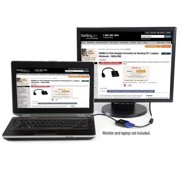 StarTech.com HDMI–VGA-videosovitin muunnin PC:lle - Kannettava tietokone - Ultrabook - 1920x1080 - Videomuunnin - Musta (HD2VGAE2)