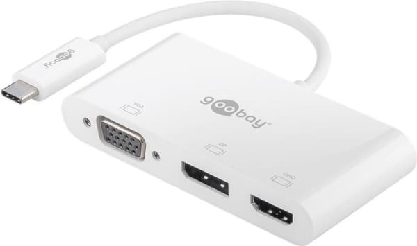 goobay 52412 multiport adapter USB-C til VGA + DP + HDMI - opløsninger op til max. 4K*2K@60Hz - spejler op til 4 skærme på samme tid Hvid