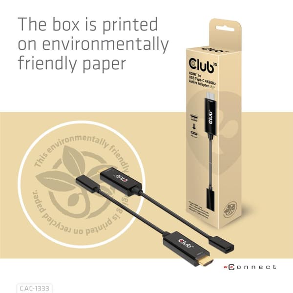 Club 3D - Adapterkabel - HDMI han til USB-C hun - 22 cm - aktiv, understøtter 4K 60 Hz