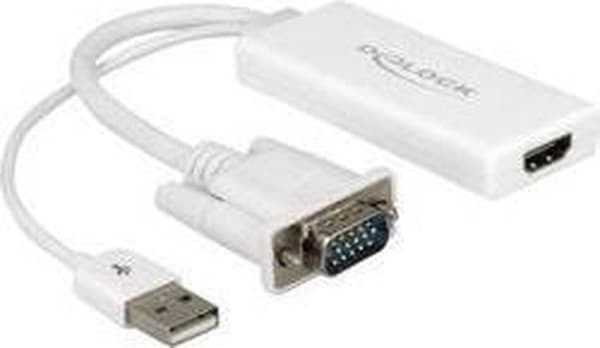 DeLOCK Premium VGA + USB (ljud/ström) till HDMI-adapter med CEC/vit - 0,25 meter