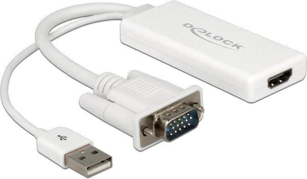 DeLOCK Premium VGA + USB (lyd/strøm) til HDMI-adapter med CEC/hvid - 0,25 meter