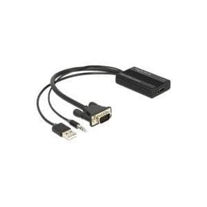 DeLOCK VGA til HDMI Adapter med Audio - Video / Audio Adapter - HDMI / VGA - DB-15, Mini-Phone 3,5 mm, 4-bens USB Type A-stik (kun strøm) (M) - HDMI,