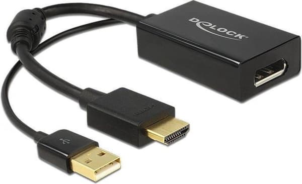 Delock 62667 HDMI / DisplayPort Adapter [1x HDMI-stik - 1x DisplayPort-stik] Sorte guldbelagte stikkontakter, Med ferritkerne 25,00 cm