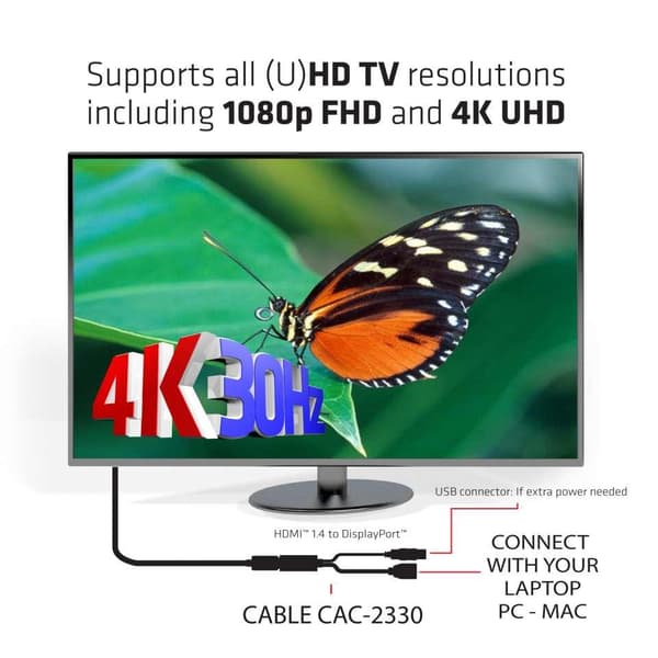 club3D CAC-2330 HDMI-adapter [1x HDMI-stik - 1x DisplayPort-stik] Sort