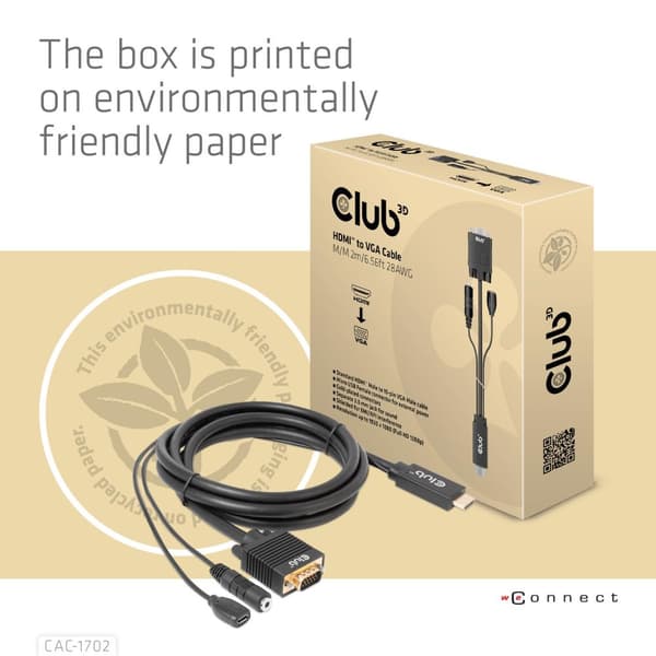 Club 3D - Adapterkabel - HDMI, Micro USB Typ B (endast ström) hane till HD-15 (VGA), Stereo minijack - 2m - 1080p stöd
