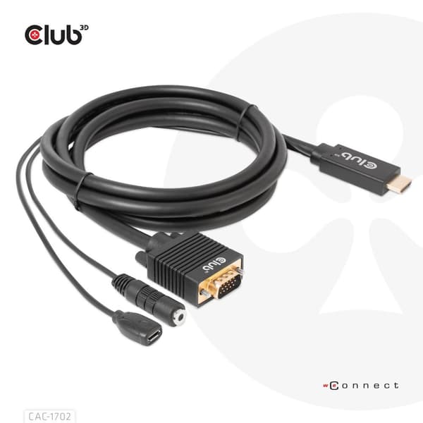 Club 3D - Adapterkabel - HDMI, Micro USB Typ B (endast ström) hane till HD-15 (VGA), Stereo minijack - 2m - 1080p stöd