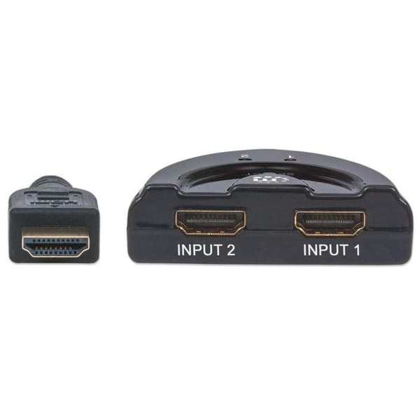 Manhattan 2-ports HDMI-switch (HDMI 1.3, 2 portar, integrerad kabel, 1080p) svart 207416