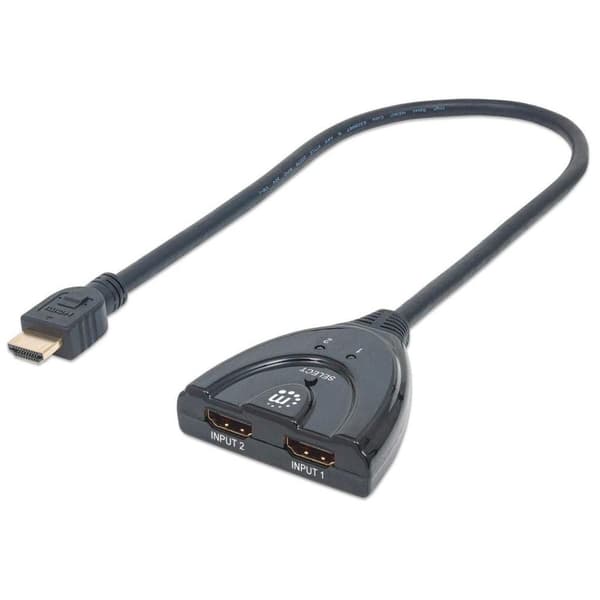 Manhattan 2-ports HDMI-switch (HDMI 1.3, 2 portar, integrerad kabel, 1080p) svart 207416