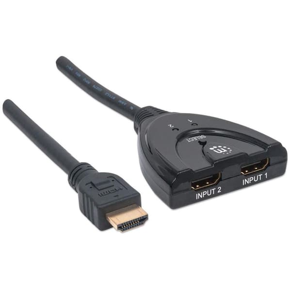 Manhattan 2-ports HDMI-switch (HDMI 1.3, 2 portar, integrerad kabel, 1080p) svart 207416