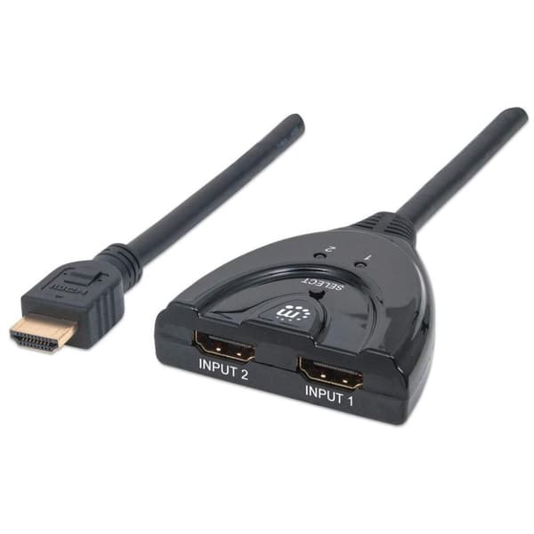 Manhattan 2-ports HDMI-switch (HDMI 1.3, 2 portar, integrerad kabel, 1080p) svart 207416