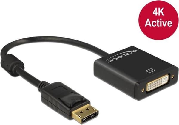 DeLOCK Premium DisplayPort 1.2 till DVI aktiv adapter (4K 30 Hz) / Svart - 0,20 meter