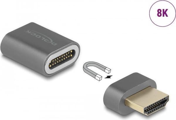 Delock - HDMI-adapter - HDMI-hane löstagbar och magnetisk till HDMI-hane - antracit - stöder 8K 60 Hz (7680 x 4320) (66684)