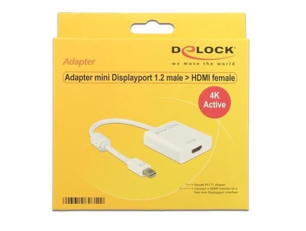 DeLOCK Premium Mini DisplayPort 1.2 - HDMI 1.4 aktiivinen sovitin (4K 30 Hz) / valkoinen - 0,20 metriä