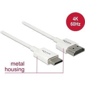 DeLOCK Slim høj kvalitet - HDMI med Ethernet-kabel - mini HDMI (M) til HDMI (M) - 1,0 m - tredobbelt skærmet parsnoet kabel - hvid - 4K-understøttelse