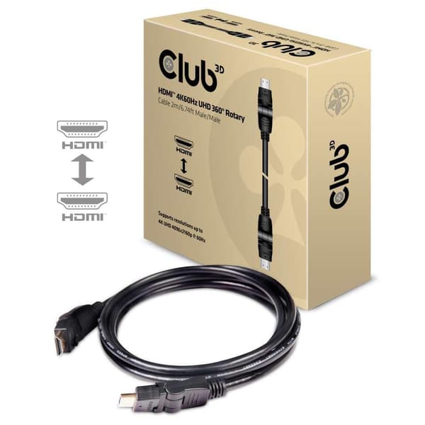 club3D HDMI-liitäntäkaapeli 2,00 m CAC-1360 High Speed ​​​​HDMI Ethernetillä, liekinkestävä musta [1x HDMI-pistoke - 1x HDMI-pistoke]