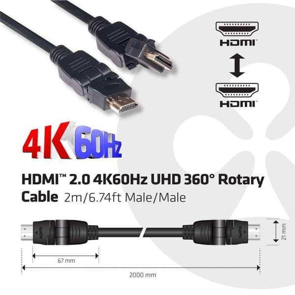 club3D HDMI-liitäntäkaapeli 2,00 m CAC-1360 High Speed ​​​​HDMI Ethernetillä, liekinkestävä musta [1x HDMI-pistoke - 1x HDMI-pistoke]
