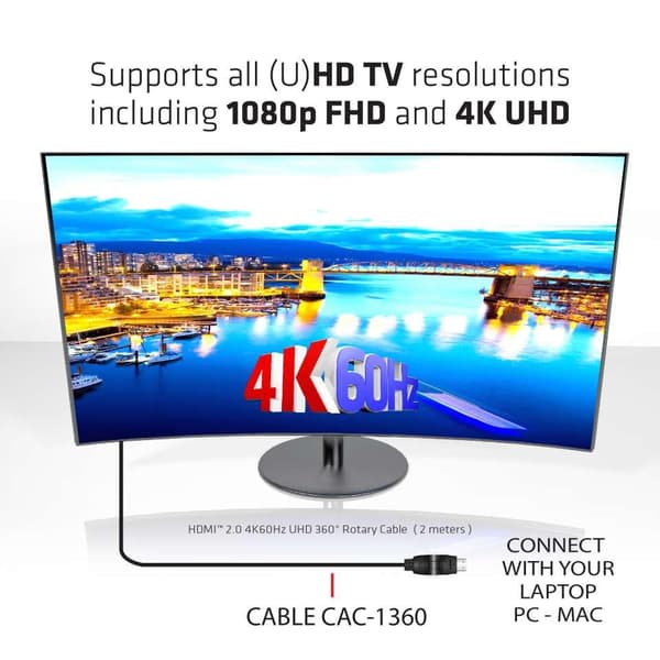 club3D HDMI-liitäntäkaapeli 2,00 m CAC-1360 High Speed ​​​​HDMI Ethernetillä, liekinkestävä musta [1x HDMI-pistoke - 1x HDMI-pistoke]
