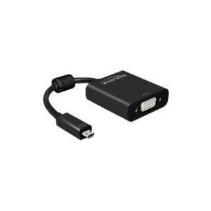 DeLOCK - VGA-adapter - 19-stifts mikroHDMI (M) - HD-15, minitelefonstereo 3,5 mm, 5-stifts mikro-USB, typ A (endast strömförsörjning) (W) - 17 cm - sv Svart