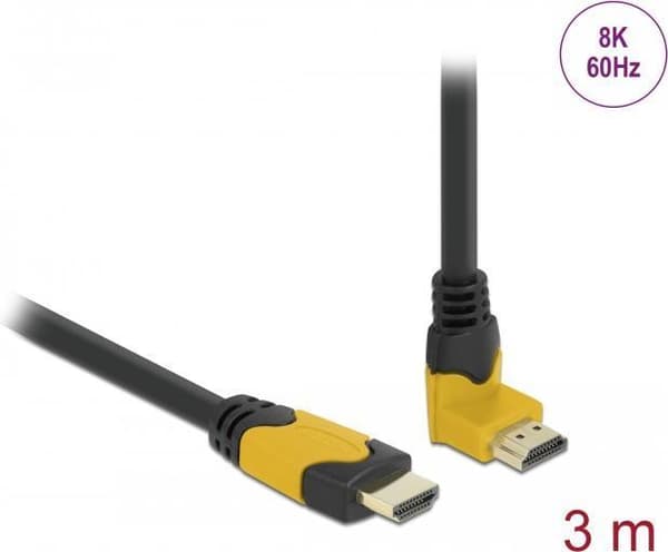 Delock - High Speed - HDMI-kaapeli - HDMI-uros suoraan HDMI-urosseen kulmassa ylöspäin - 3 m - musta - Dolby DTS-HD Master Audio -tuki, Dolby TrueHD -