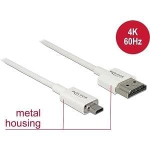 DeLOCK Slim høj kvalitet - HDMI med Ethernet-kabel - micro HDMI (M) til HDMI (M) - 25 cm - tredobbelt skærmet parsnoet kabel - hvid - 4K-understøttels