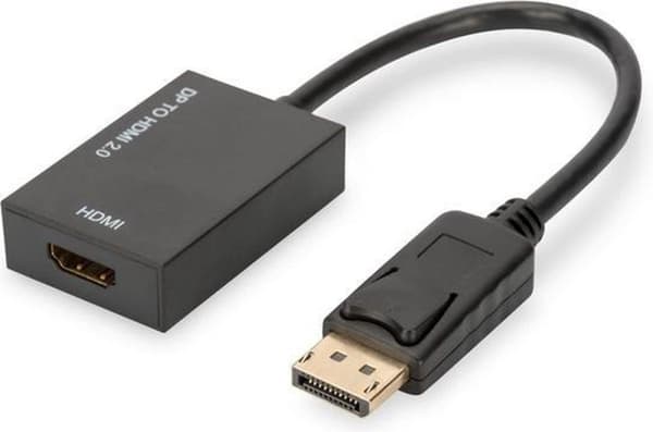 Digitus AK-340415-002-S DisplayPort / HDMI-sovitin [1x DisplayPort-pistoke - 1x HDMI-liitäntä] Musta suojattu, Sopii HDMI:lle, Ultra HD-HDMI, nopea