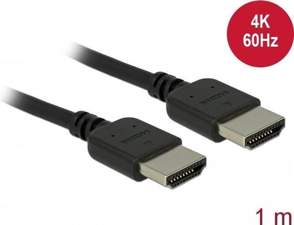 DeLOCK Premium - Premium Highspeed Ethernetillä HDMI Ethernet-kaapelilla - HDMI (M) - HDMI (M) - 1,0 m - Kolminkertaisesti suojattu kierretty parikaap